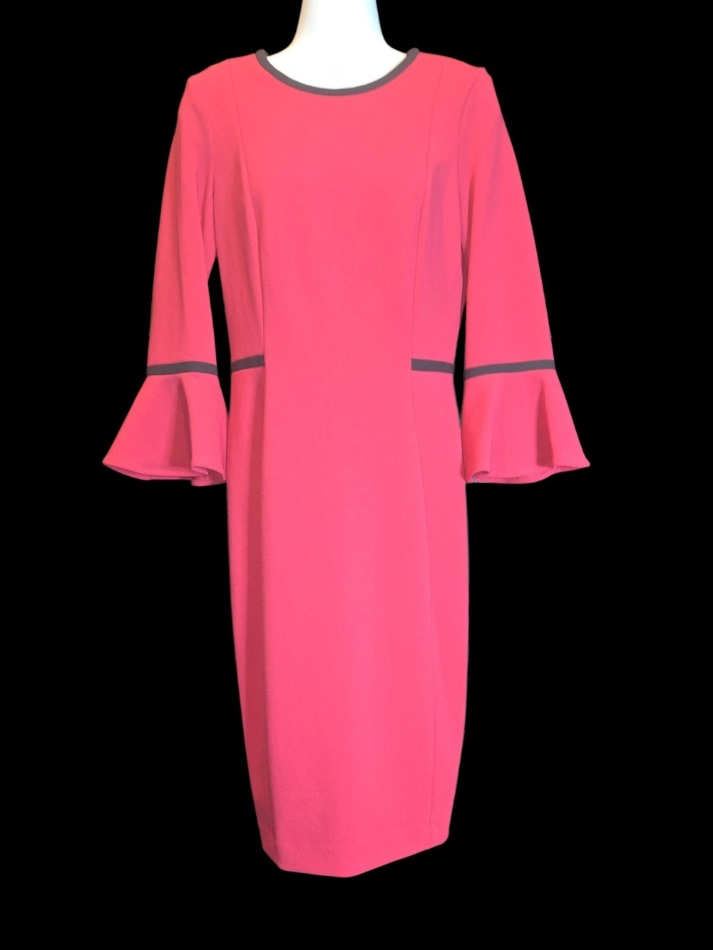 NWT Calvin Klein Red_Black Midi Dress with Gray Trim